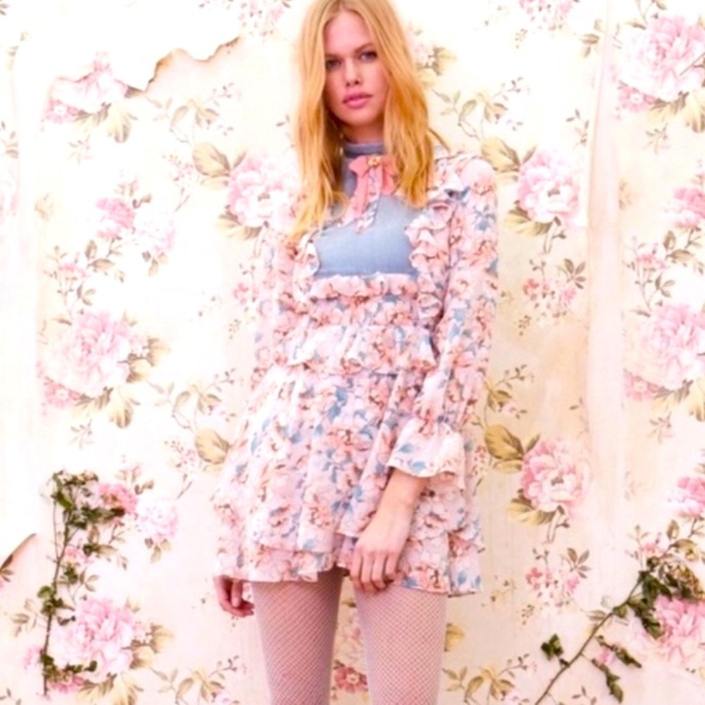 For Love and Lemons Blossom Long Sleeve Mini Dress